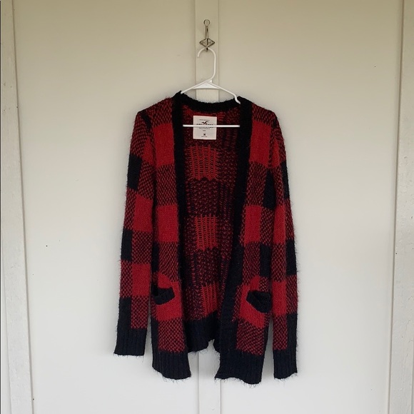 Hollister Sweaters - Hollister red and plaid cardigan
